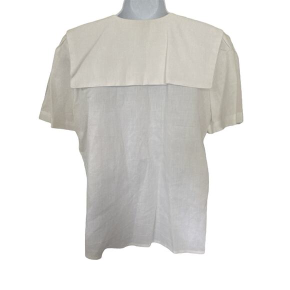 Vintage 80s 90s White Cotton Pan Collar Cottage Preppy Victorian Blouse M/8 - Picture 5 of 6